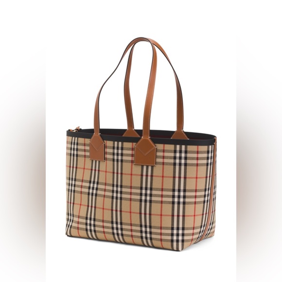 BURBERRY Made in Italy Medium Londan Tote In Signature Check With Leather Trim - Picture 3 of 4